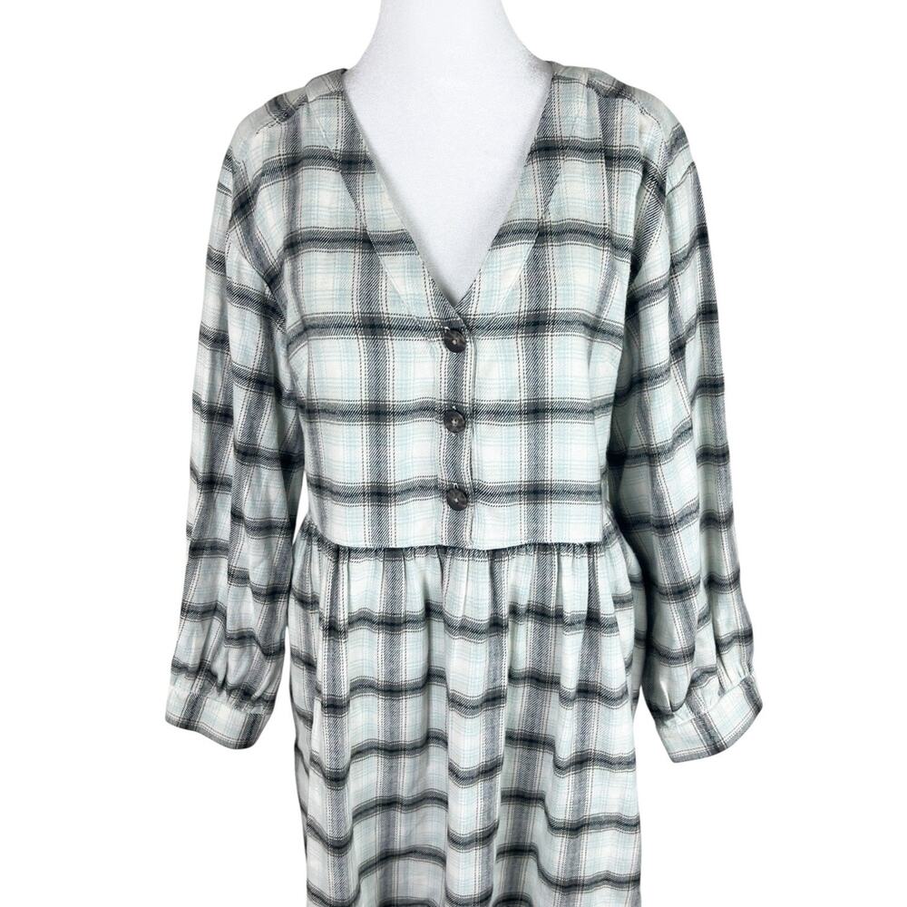 Madewell Flannel Button Front Midi Dress Cottagecore Peasant Celestial Blue Sz 8 - Picture 4 of 9